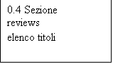 Casella di testo: 0.4 Sezione 
reviews
elenco titoli
