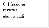 Casella di testo: 0.4 Sezione 
reviews
elenco titoli
